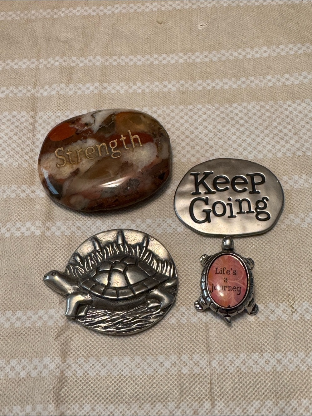 Inspirational Pocket Stone Set - 'Strength' Brown & Silver Tokens
